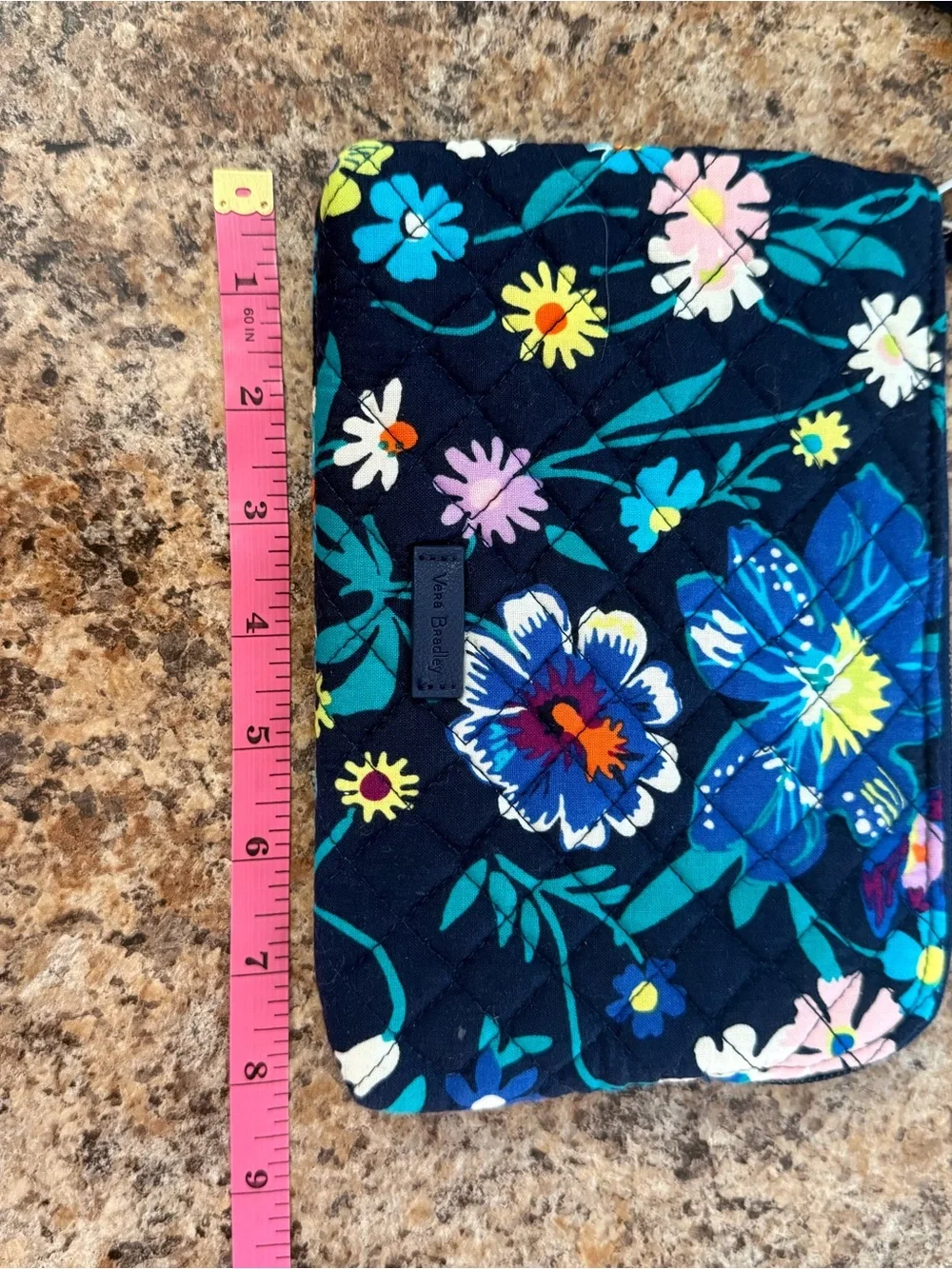 Vera Bradley Quilted Floral Wristlet Pouch Navy Blue Multi 8x6